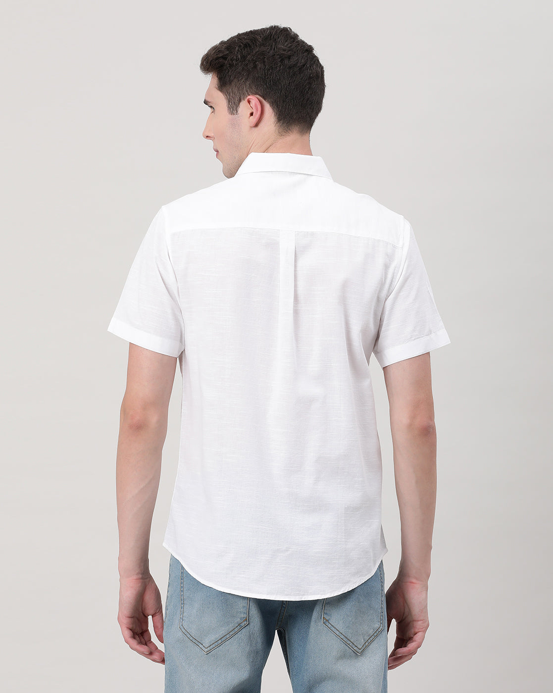 Casual Half Sleeve Comfort Fit Textured plain shirt White with Collar