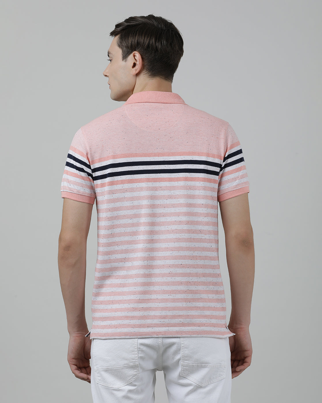 Casual Orange T-Shirt Engineering Stripes Half Sleeve Slim Fit with Collar for Men