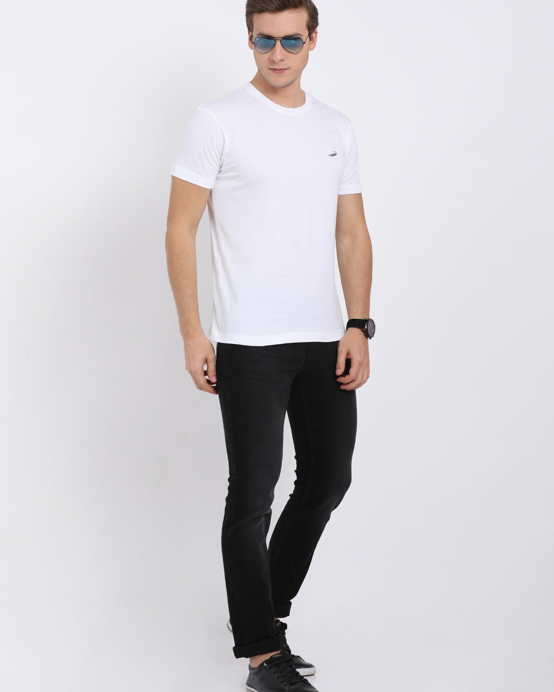 Men's Solid Round Neck Half Sleeve Cotton T-Shirt - WHITE