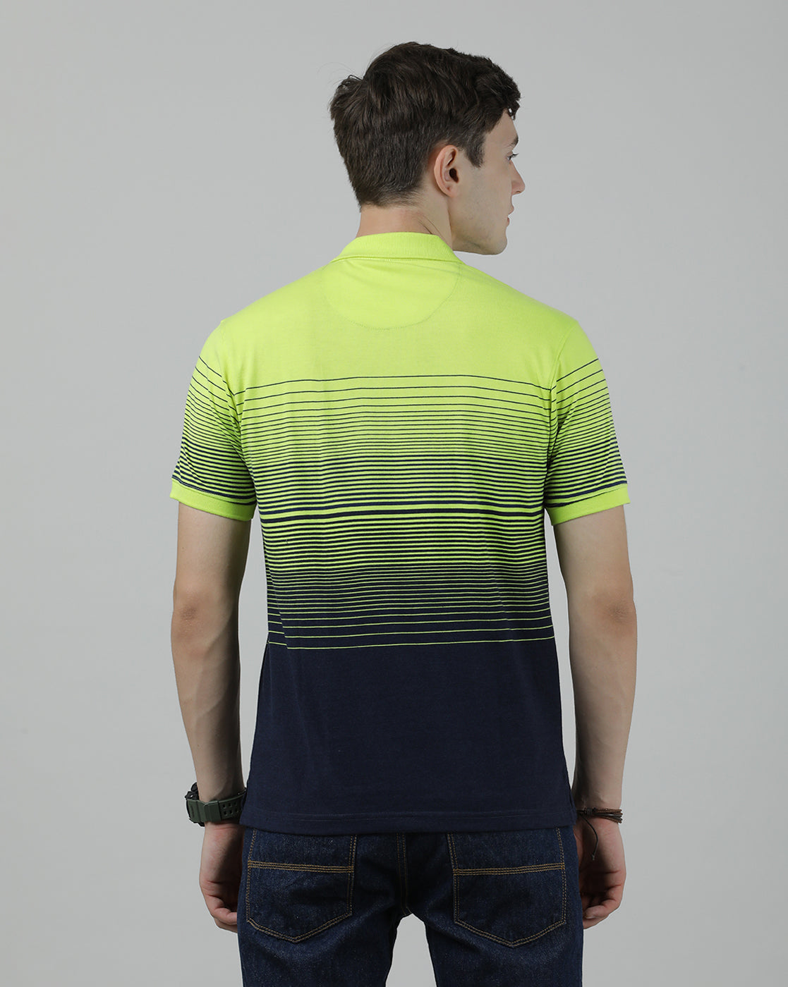 Casual Blue T-Shirt Half Sleeve Slim Fit Jersey Engineering Stripe with Collar for Men