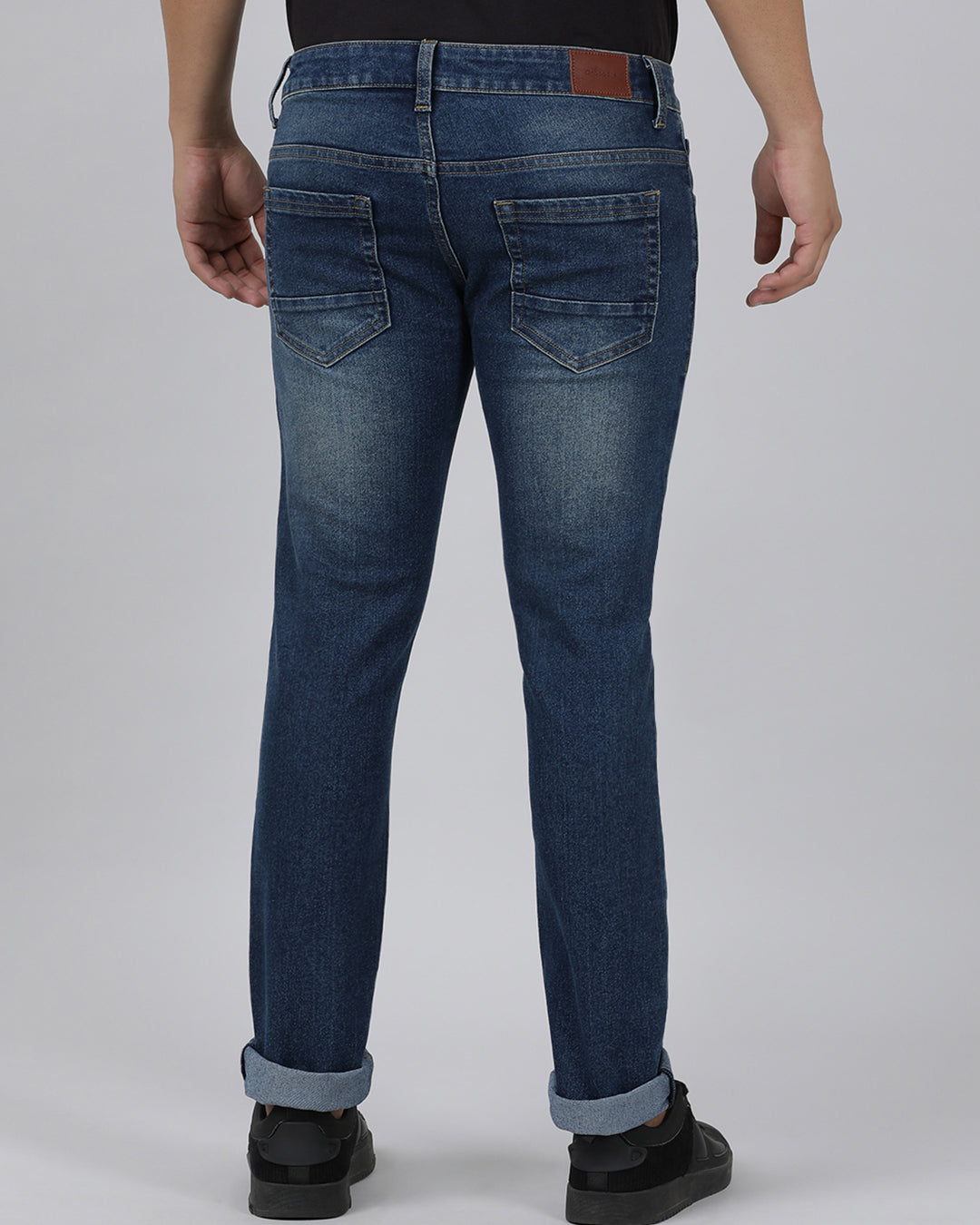 Casual Slim Fit Solid Mid Blue Denim for Men