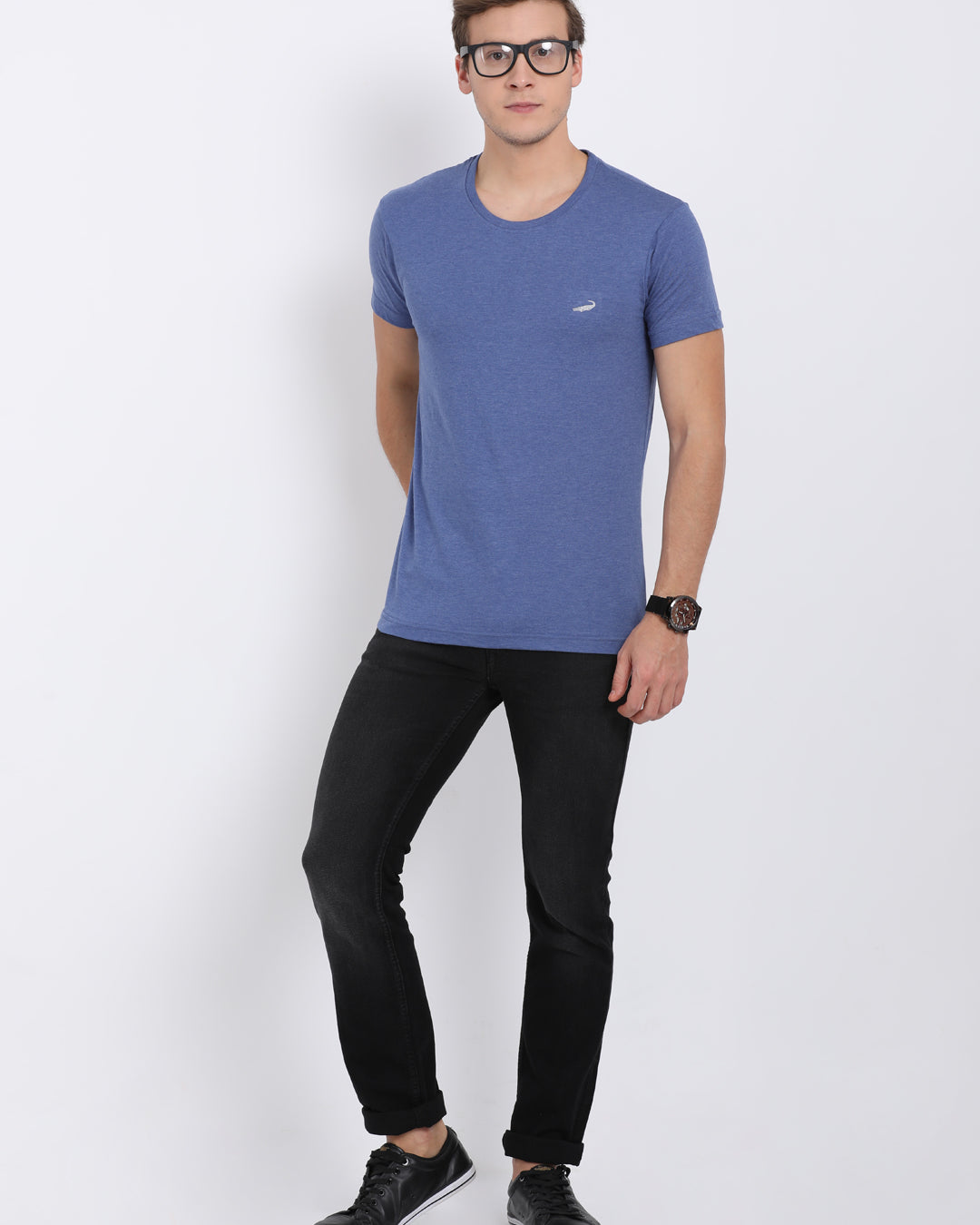 Men's Solid Round Neck Half Sleeve Cotton T-Shirt - BLUE MELANGE