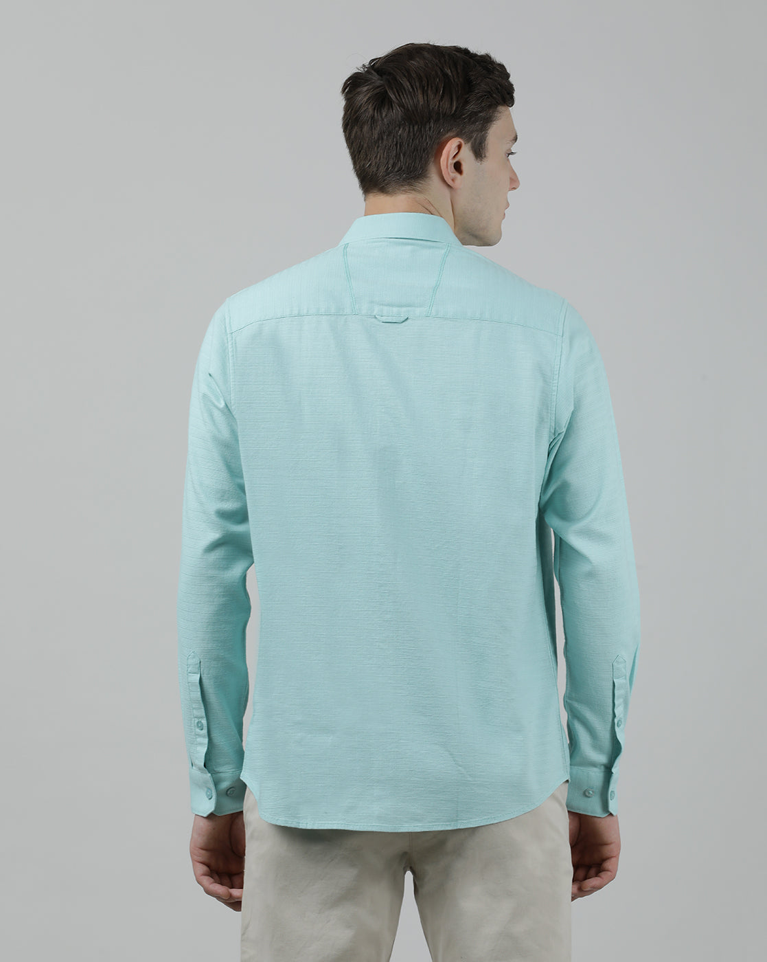 Casual Aqua Full Sleeve Comfort Fit Solid Shirt with Collar for Men