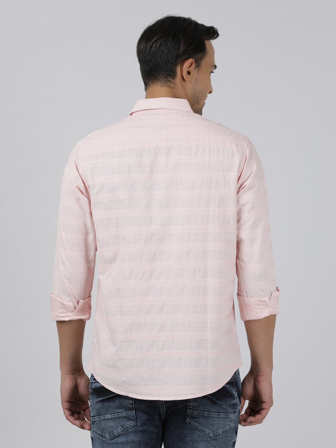 Casual Pink Full Sleeve Regular Fit Print Shirt with Collar for Men