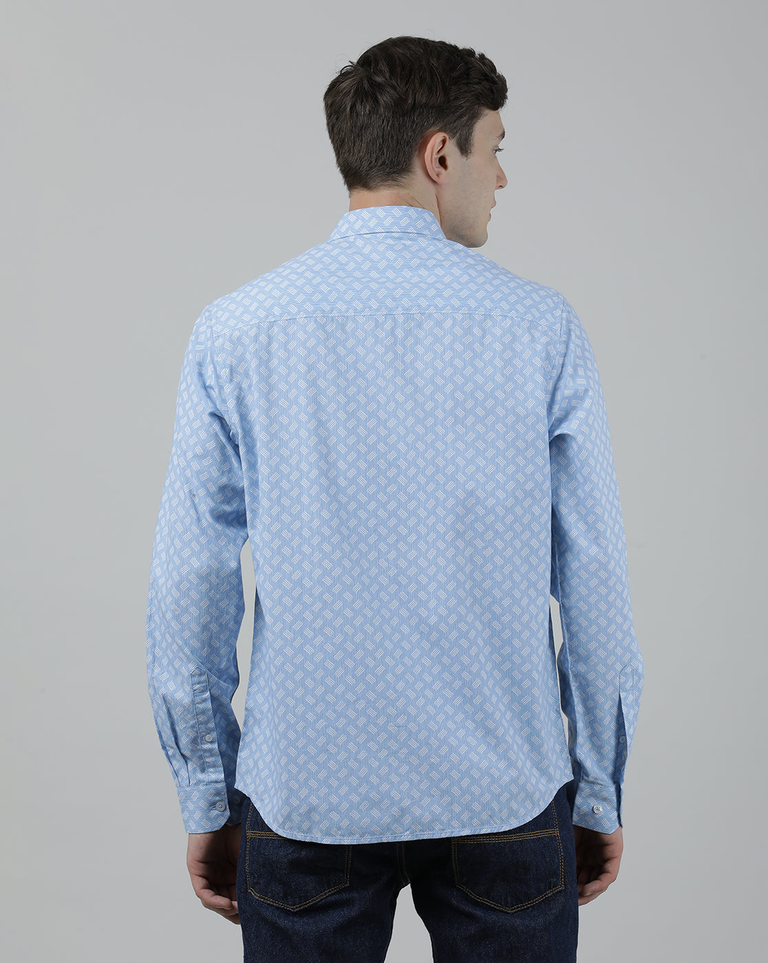 Casual Full Sleeve Comfort Fit Printed Shirt Sky Blue with Collar for Men