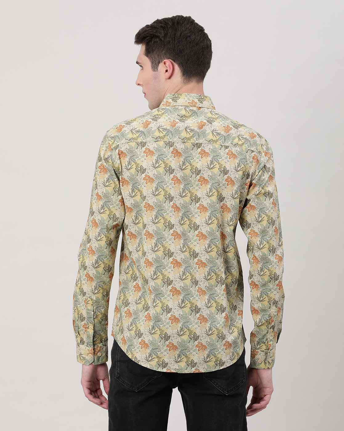 Casual Full Sleeve Comfort Fit Printed Shirt Yellow with Collar for Men