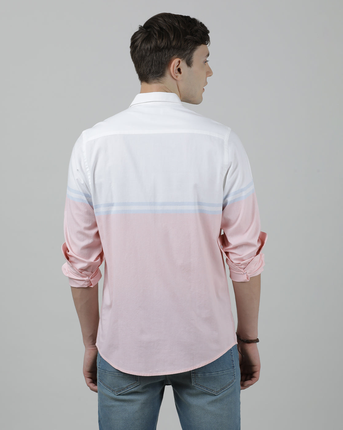 Casual White Full Sleeve Slim Fit Stripe Shirt with Collar for Men