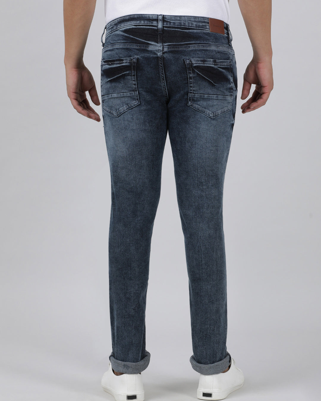 Casual Slim Fit Solid Black Blue Denim for Men