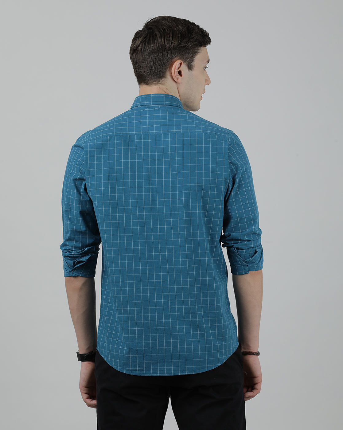 Casual Full Sleeve Slim Fit Checked Shirt Teal for Men