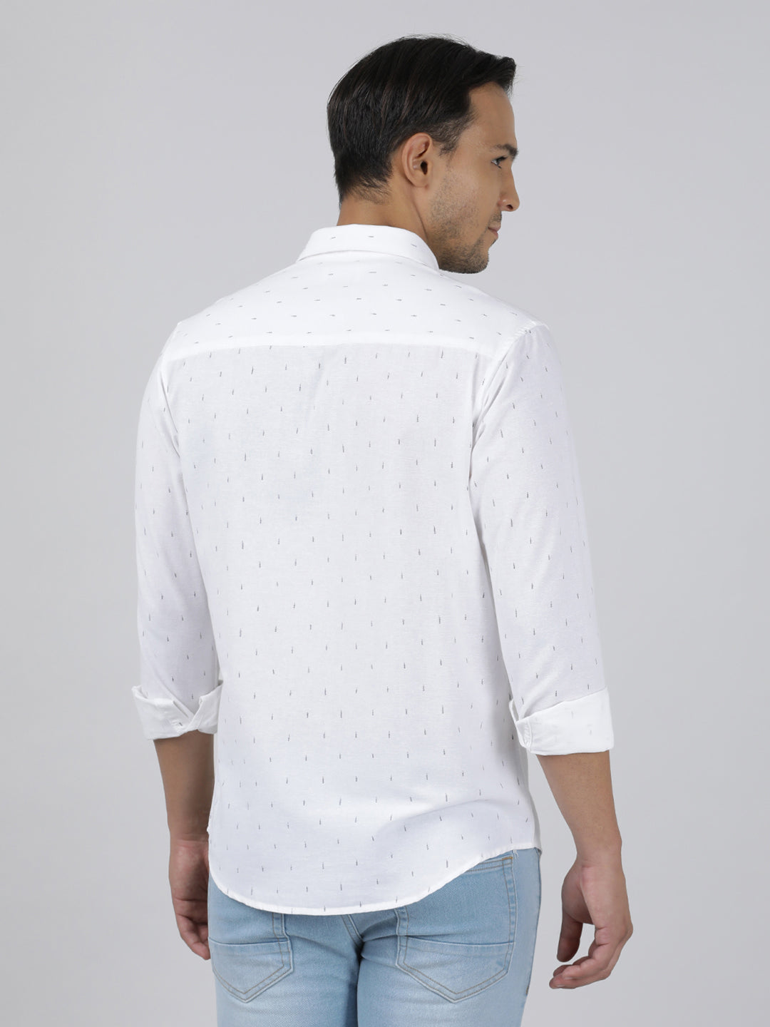 Casual White Full Sleeve Regular Fit Print Shirt with Collar for Men