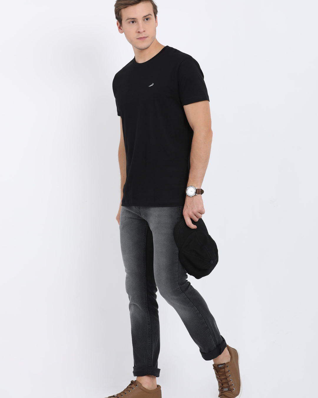 Men's Solid Round Neck Half Sleeve Cotton T-Shirt - BLACK