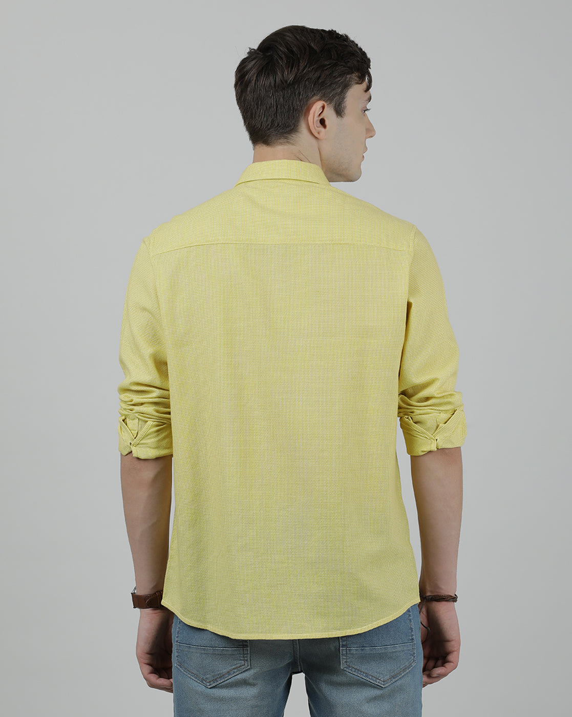 Casual Full Sleeve Slim Fit Solid Shirt Yellow for Men