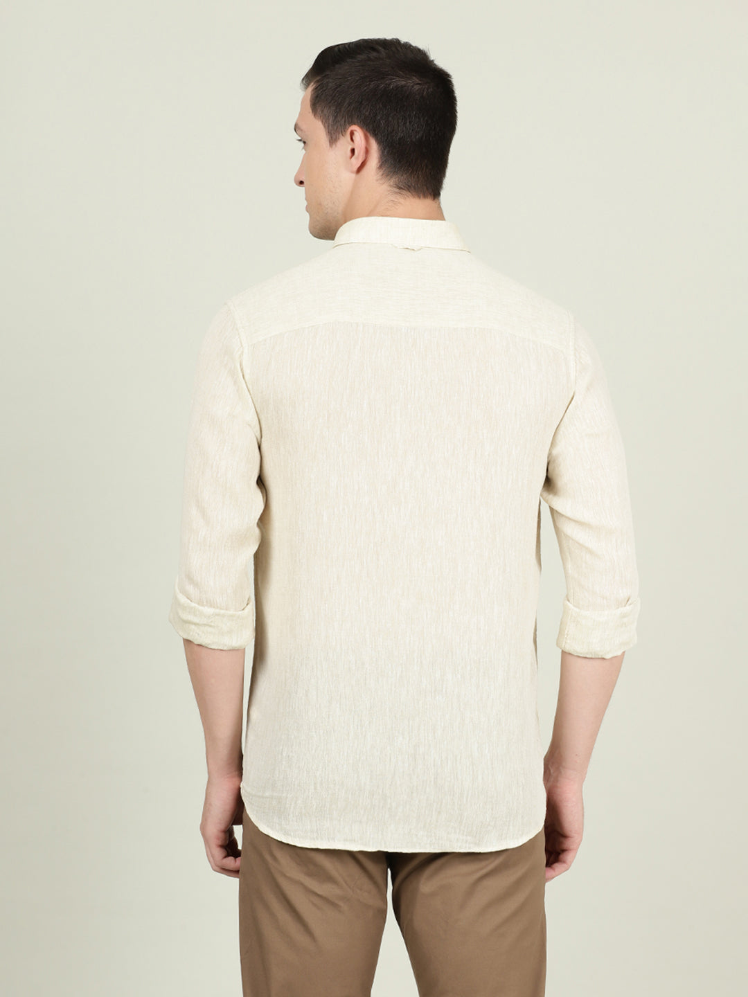 Close-up of beige fabric with texture detail