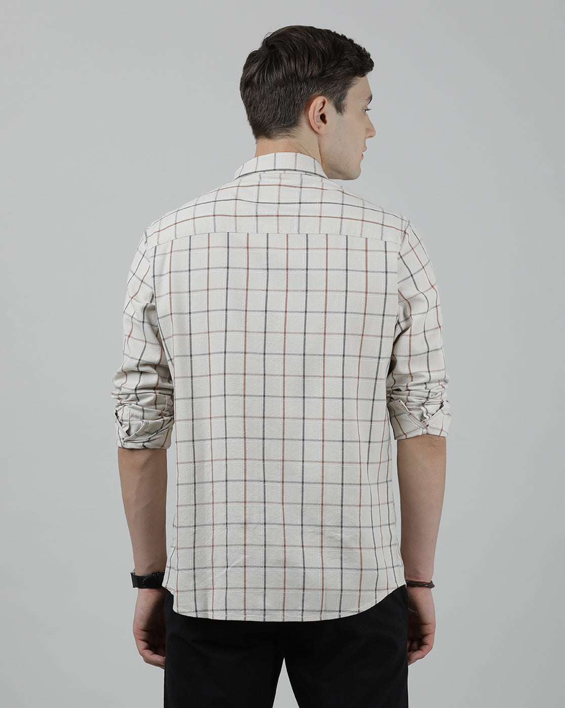 Casual Full Sleeve Comfort Fit Checks Shirt Beige for Men
