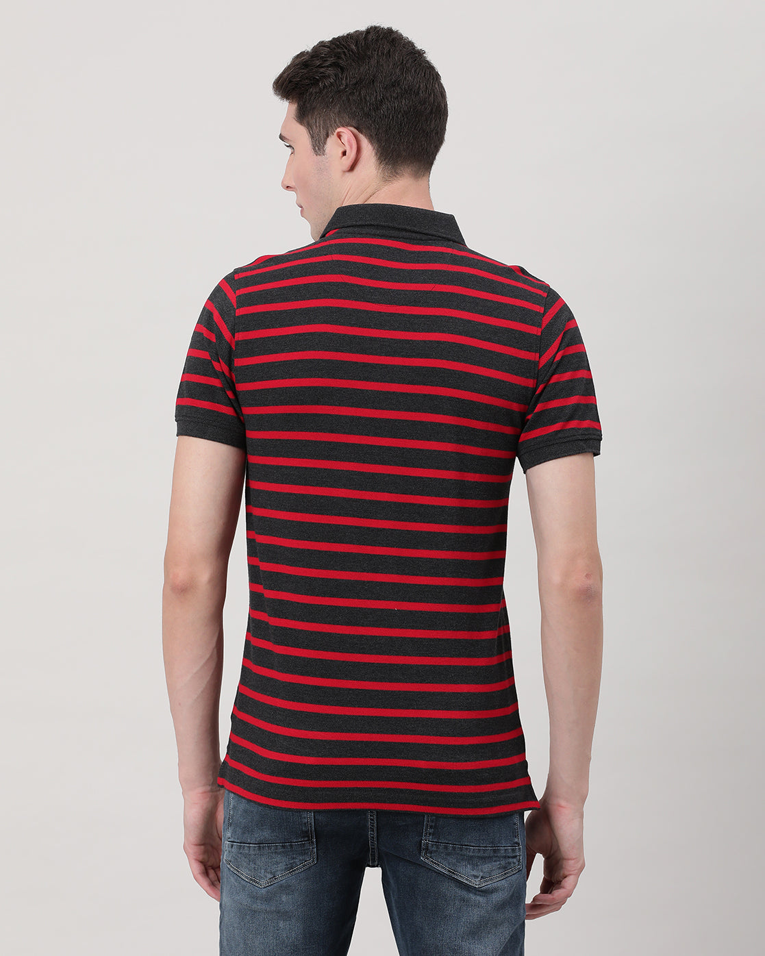 Casual Red T-Shirt Striper Half Sleeve Slim Fit with Collar