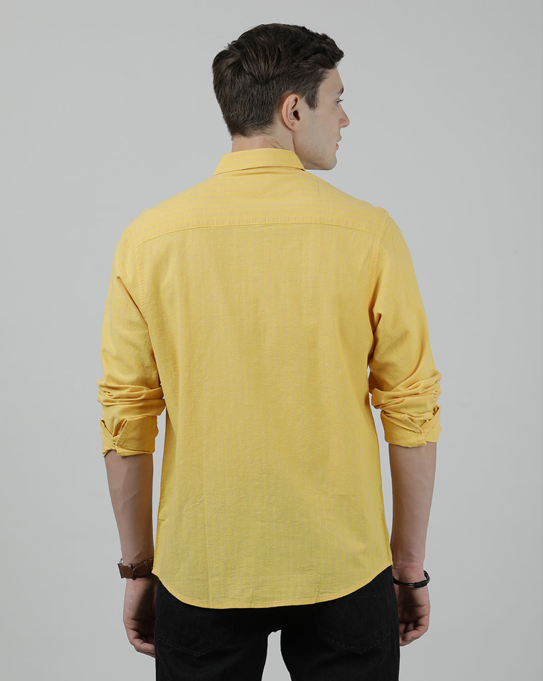 Casual Full Sleeve Comfort Fit Stripe Shirt Yellow for Men
