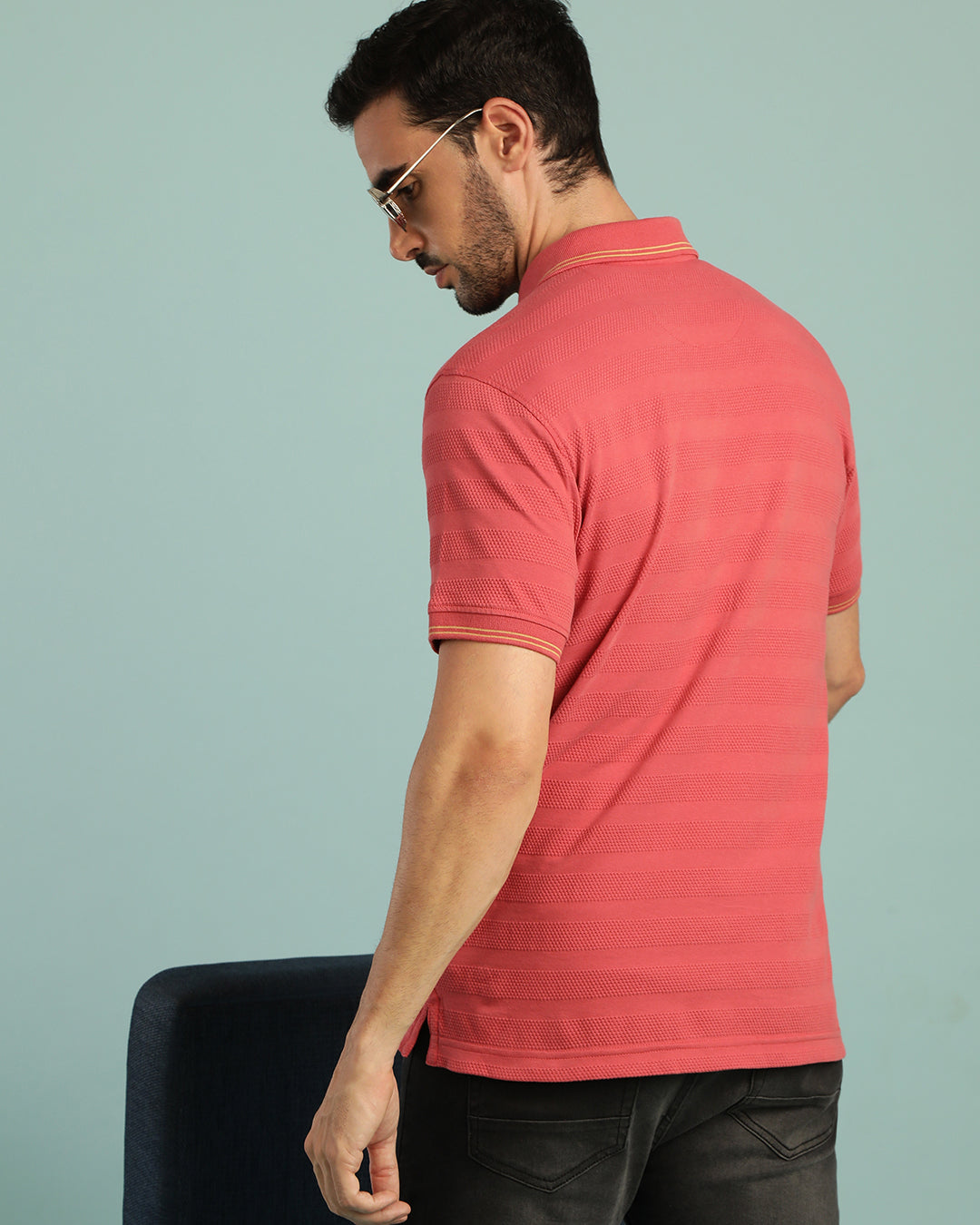 Crocodile Honey Comb Textured Stripe Polo T-Shirt