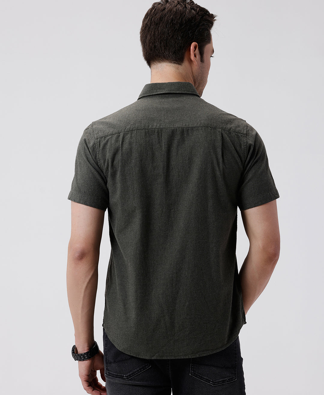 Close-up of olive fabric with texture detail