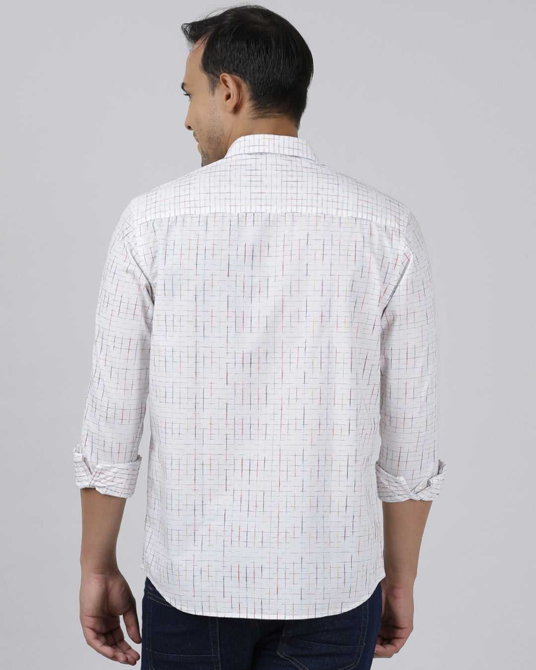 Casual White Full Sleeve Regular Fit Print Shirt with Collar for Men