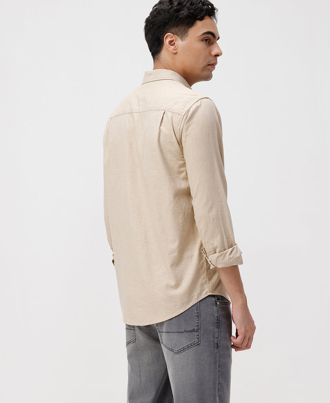 Close-up of beige fabric with texture detail