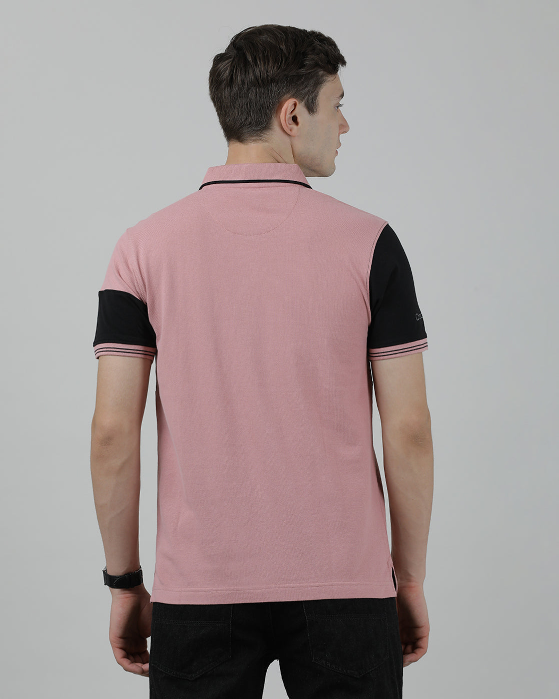 Casual Pink T-Shirt Cut and Sew Polo Half Sleeve Slim Fit with Collar for Men