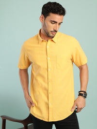 Striped Half Sleeve Cotton Yellow Shirt