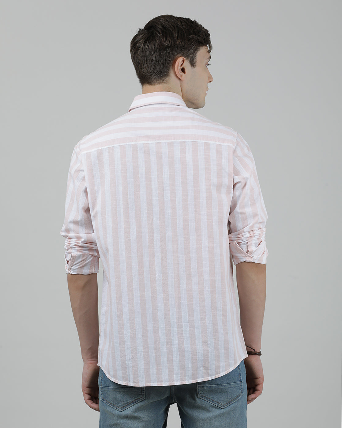 Casual Full Sleeve Comfort Fit Stripe Shirt Pink for Men