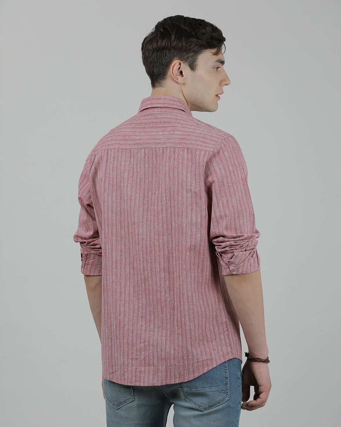 Casual Full Sleeve Comfort Fit Stripe Shirt Red for Men