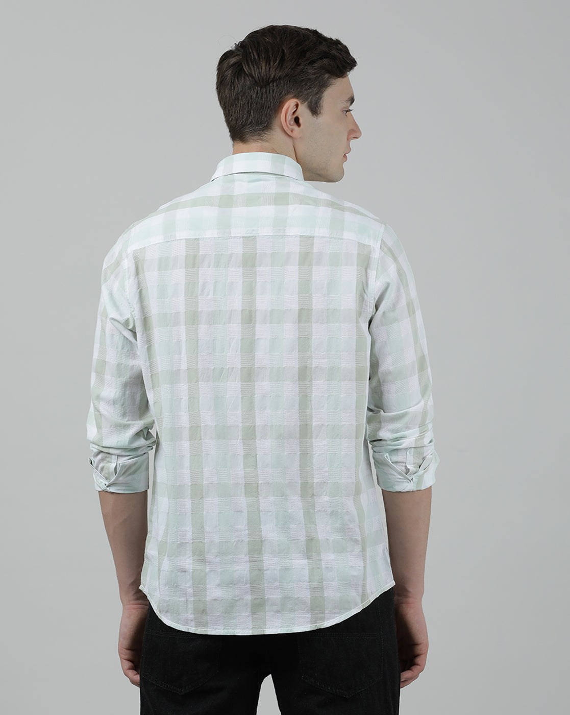Casual Full Sleeve Comfort Fit Checks Shirt Green for Men
