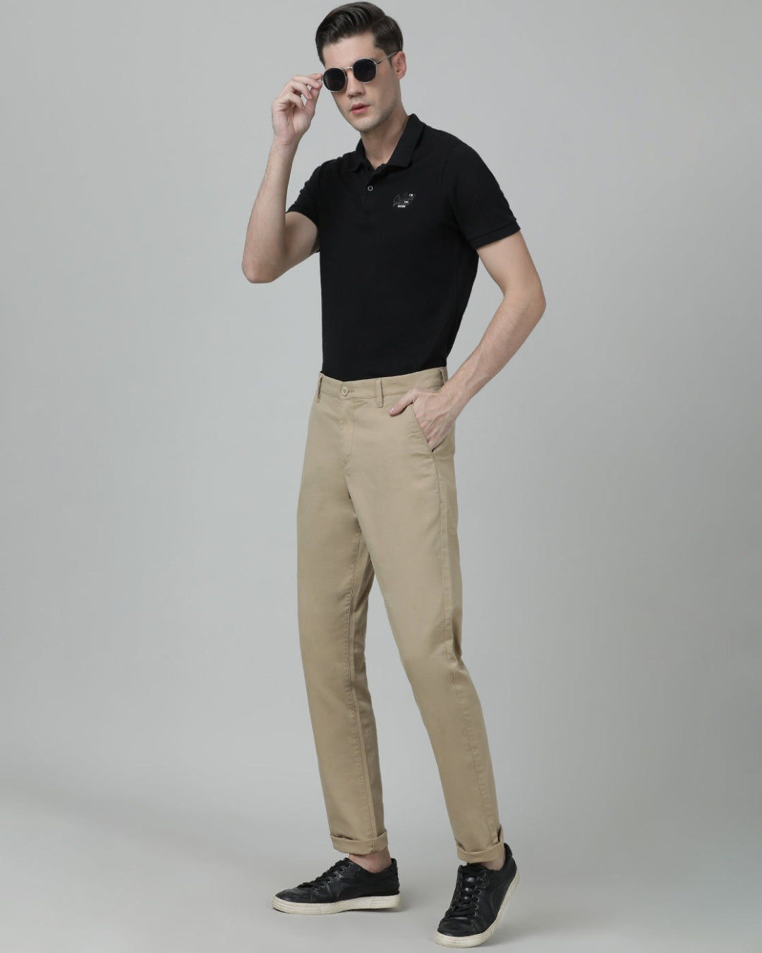 Casual Solid Khaki Slim Fit Slim fit Trouser for Men