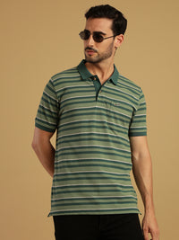 Green Striped Polo T-Shirt
