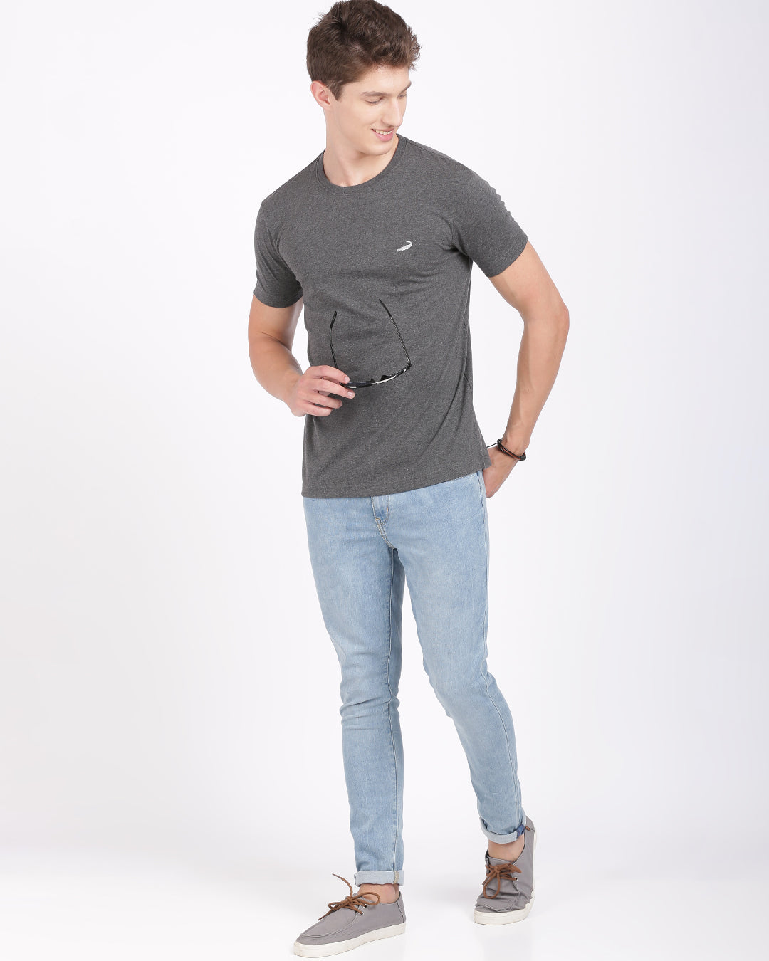 Men's Solid Round Neck Half Sleeve Cotton T-Shirt - CHARCOAL MELANGE