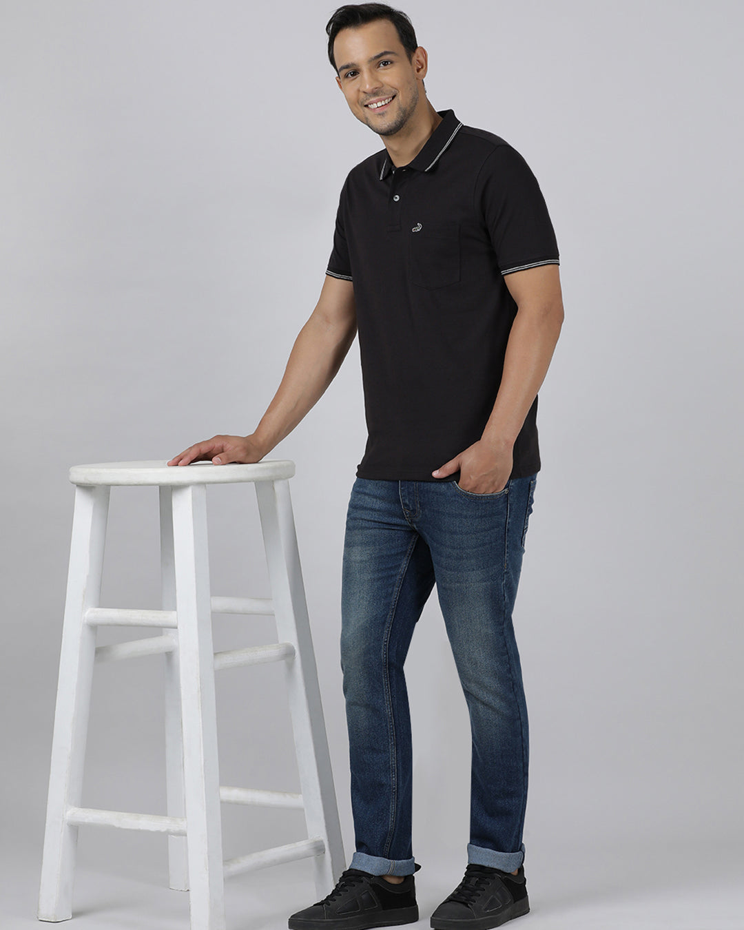 Crocodile Casual Slim Fit Solid Mid Blue Denim for Men