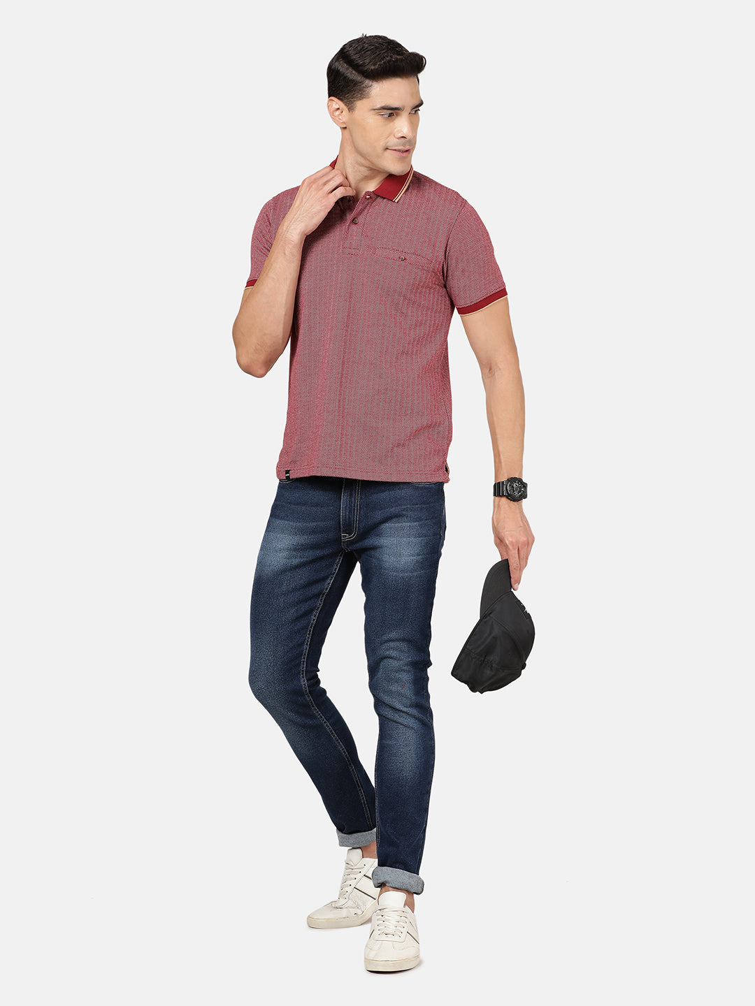 Men Maroon rose taupe Polo Collar Slim Fit T-shirt