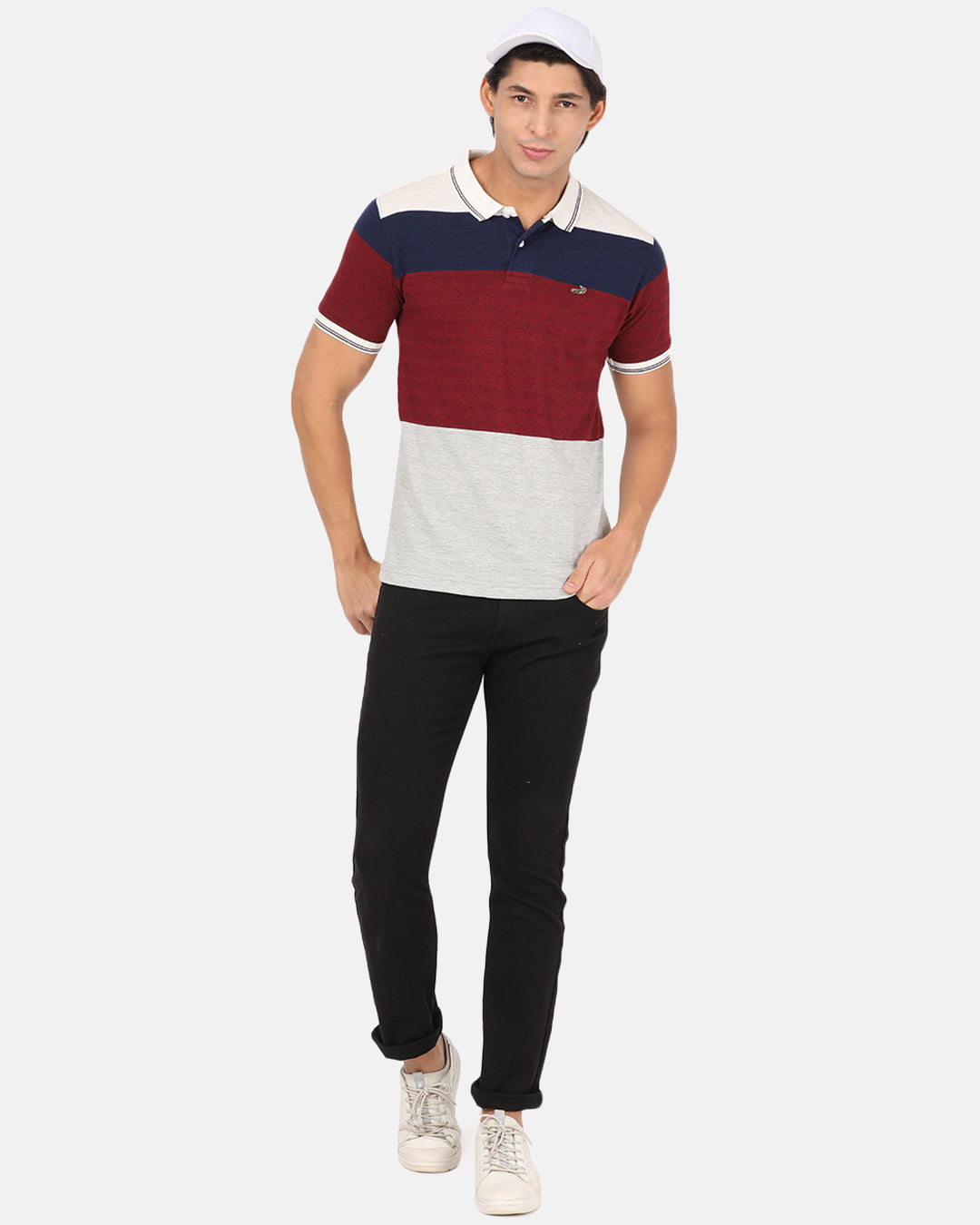 Men Maroon Colourblocked Polo Collar Slim Fit T-shirt