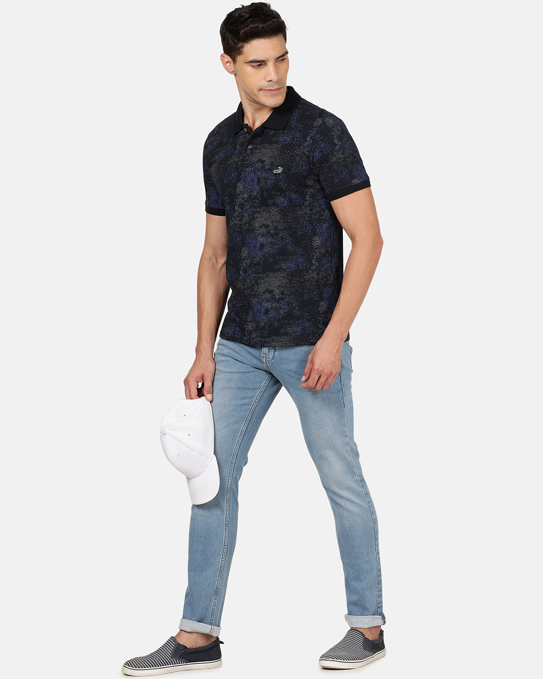 Crocodile Men's Casual Slim Fit Printed Polo Neck Half Sleeve Navy Tshirt Online