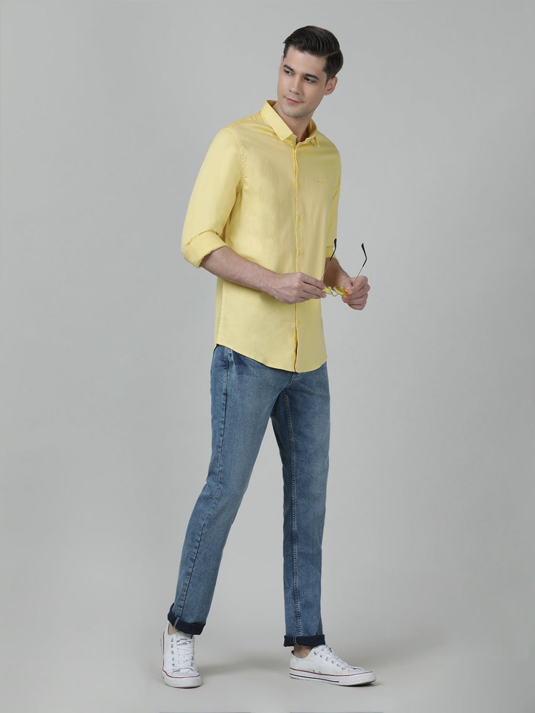 Casual Solid Slim Fit Full Sleeve Butterscotch Shirt with Collar