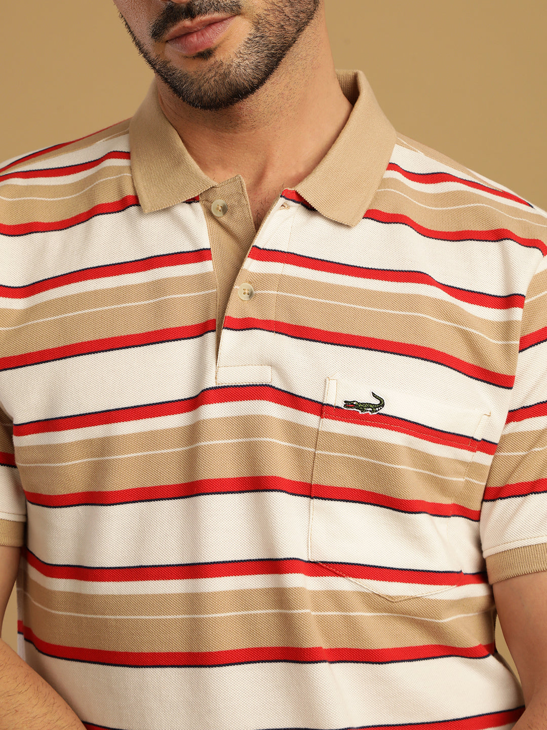 Red Half Sleeve Jacquard Polo Slim Fit T-Shirt