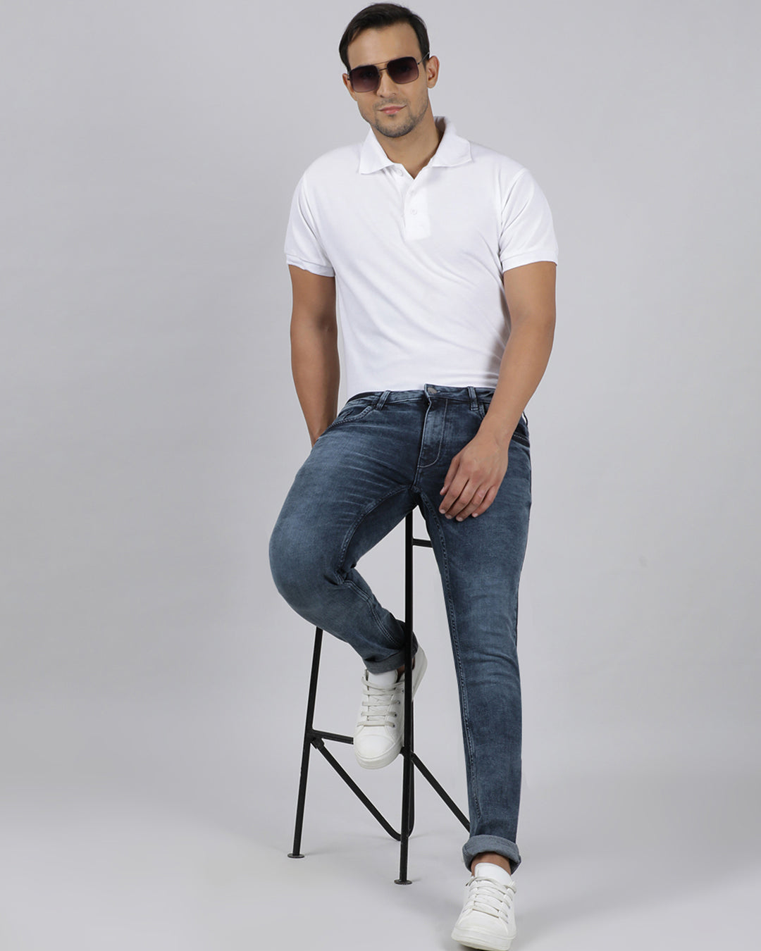 Crocodile Casual Slim Fit Solid Black Blue Denim for Men