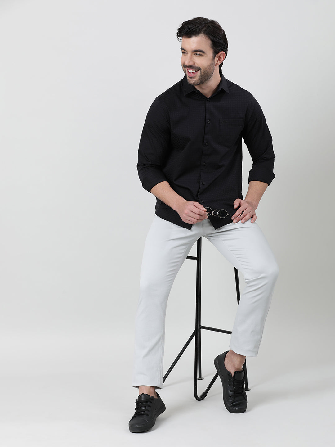 Black Full Sleeve Comfort Fit Solid Shirt