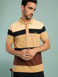 Light Khaki Striped Polo T-Shirt