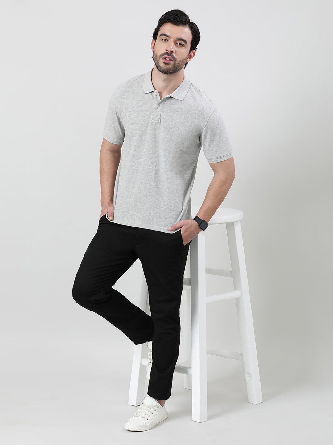 Slim Fit Solid Black Trouser