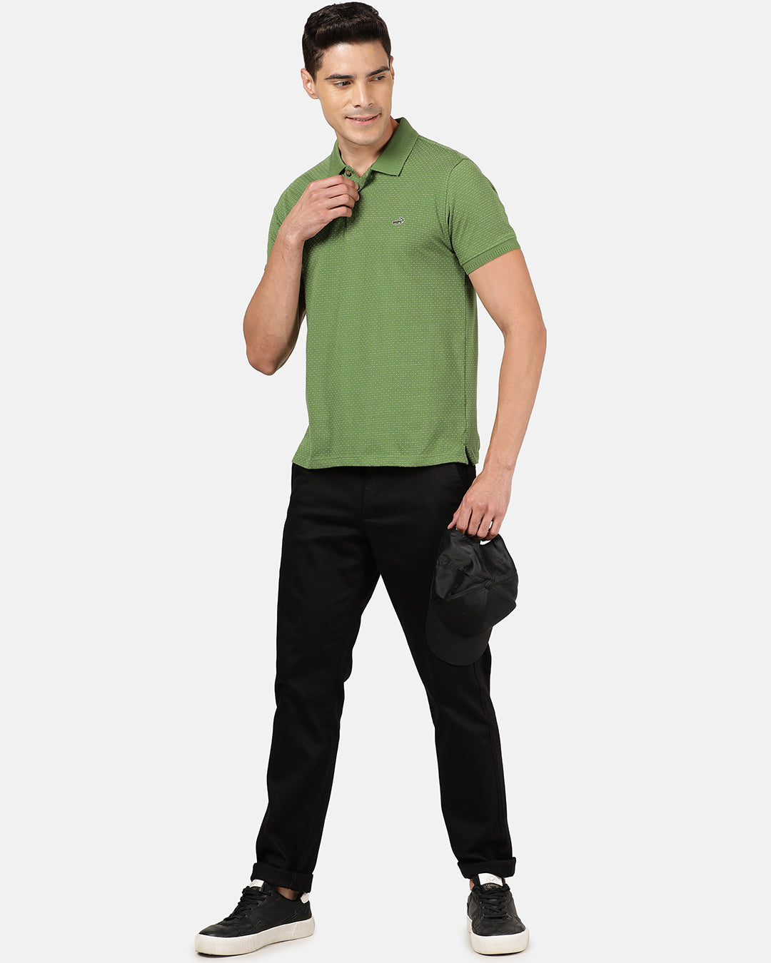 Men Green gray green Polo Collar Slim Fit T-shirt