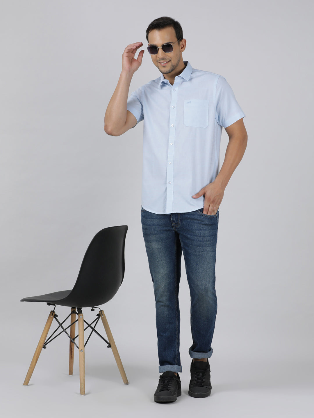 Crocodile Casual Sky Blue Half Sleeve Regular Fit Solid Shirt with Collar for Men