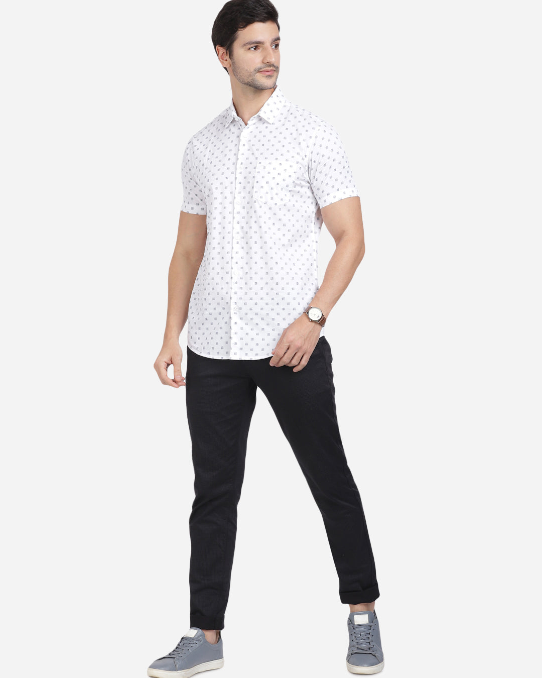Crocodile Casual Half Sleeve Slim Fit Printed Shirt White for Men