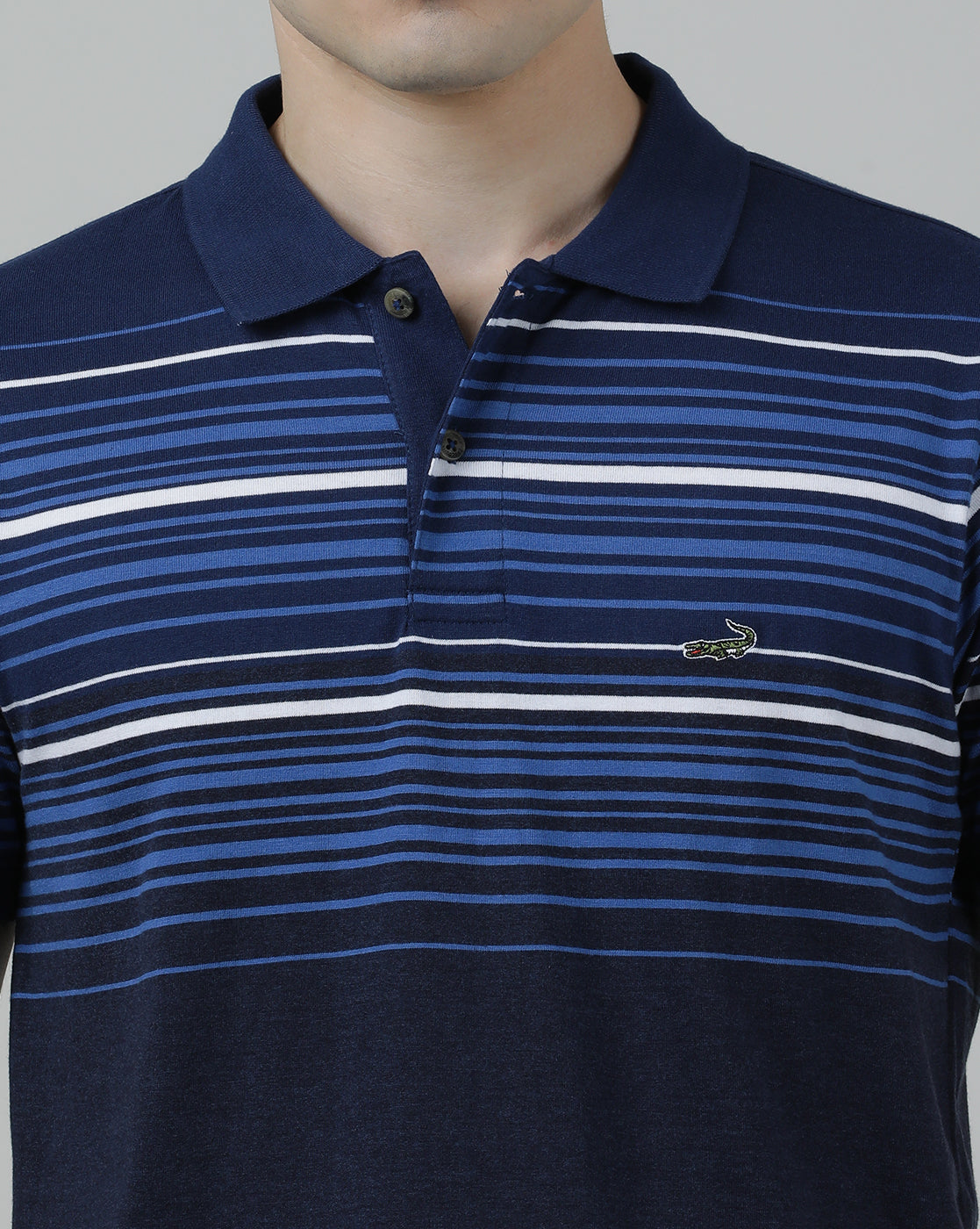 Casual Blue T-Shirt Half Sleeve Slim Fit Jersey Engineering Stripe with Collar for Men