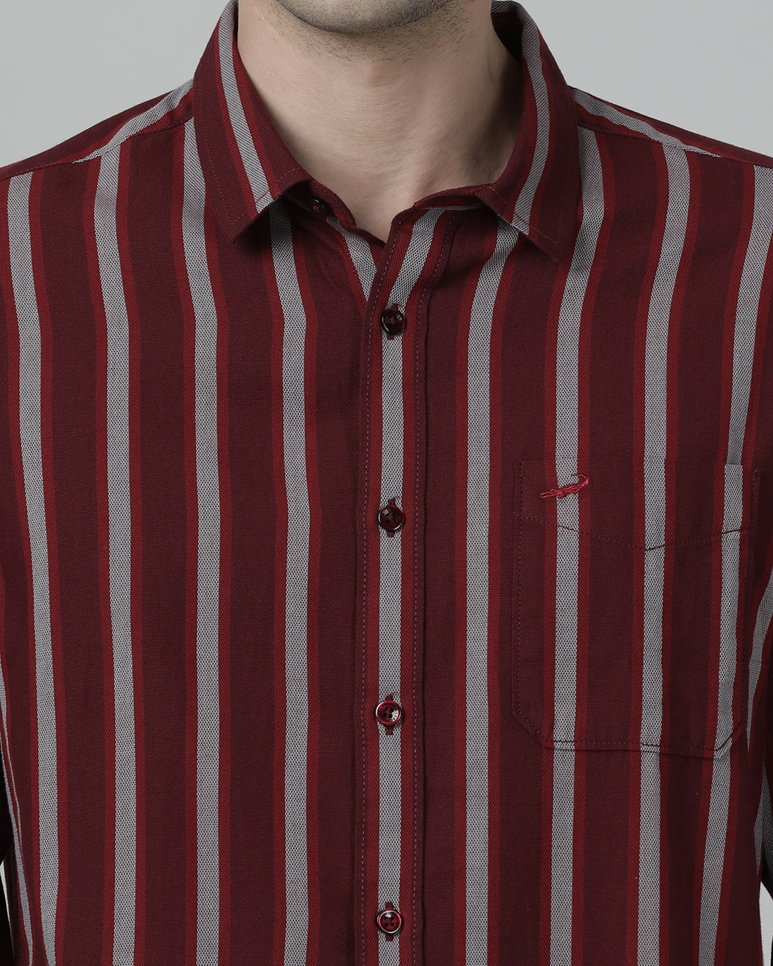Casual Stripe Comfort Fit Full Sleeve Maroon Shirt with Collar