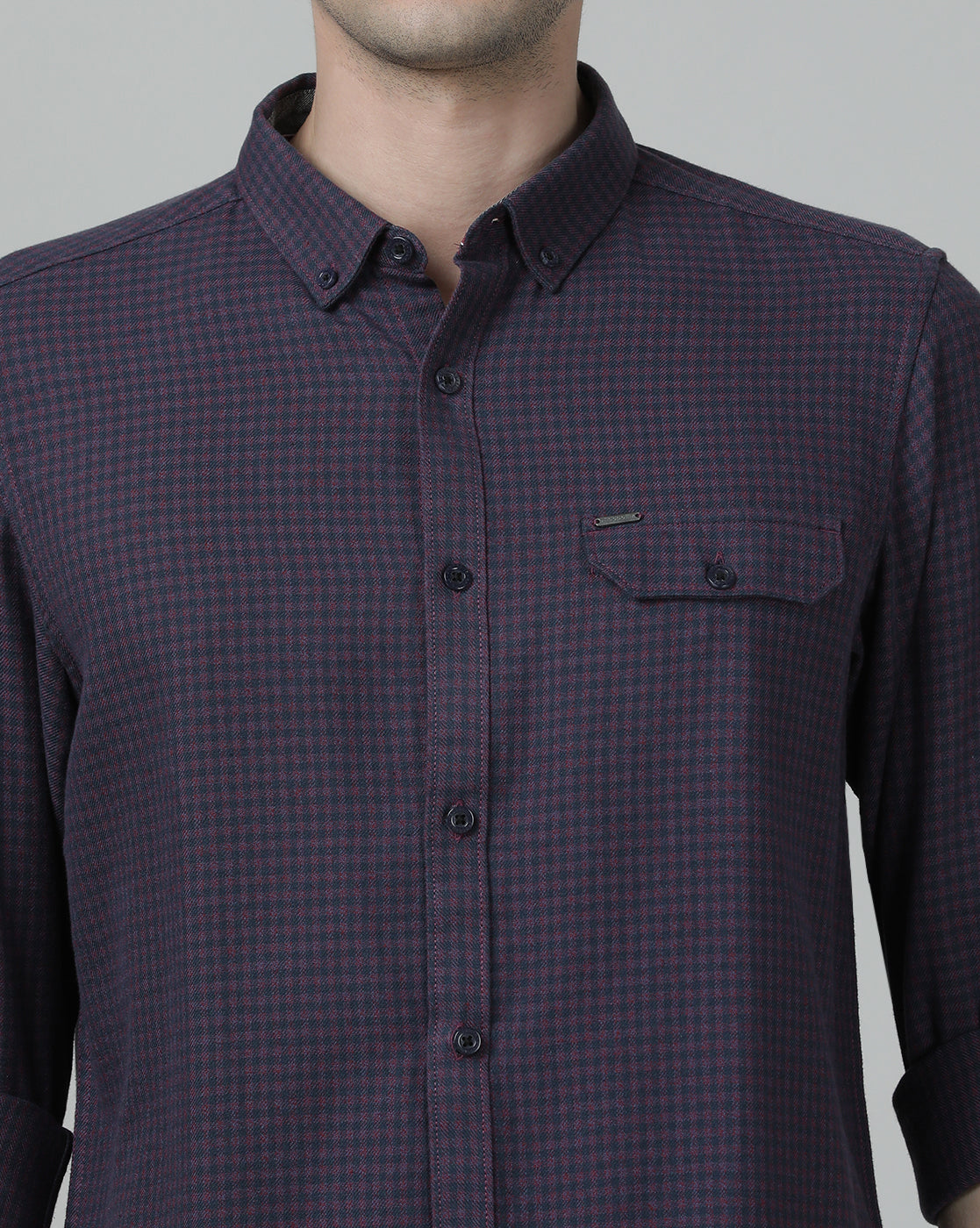 Casual Checks Comfort Fit Full Sleeve Wine Shirt with Collar