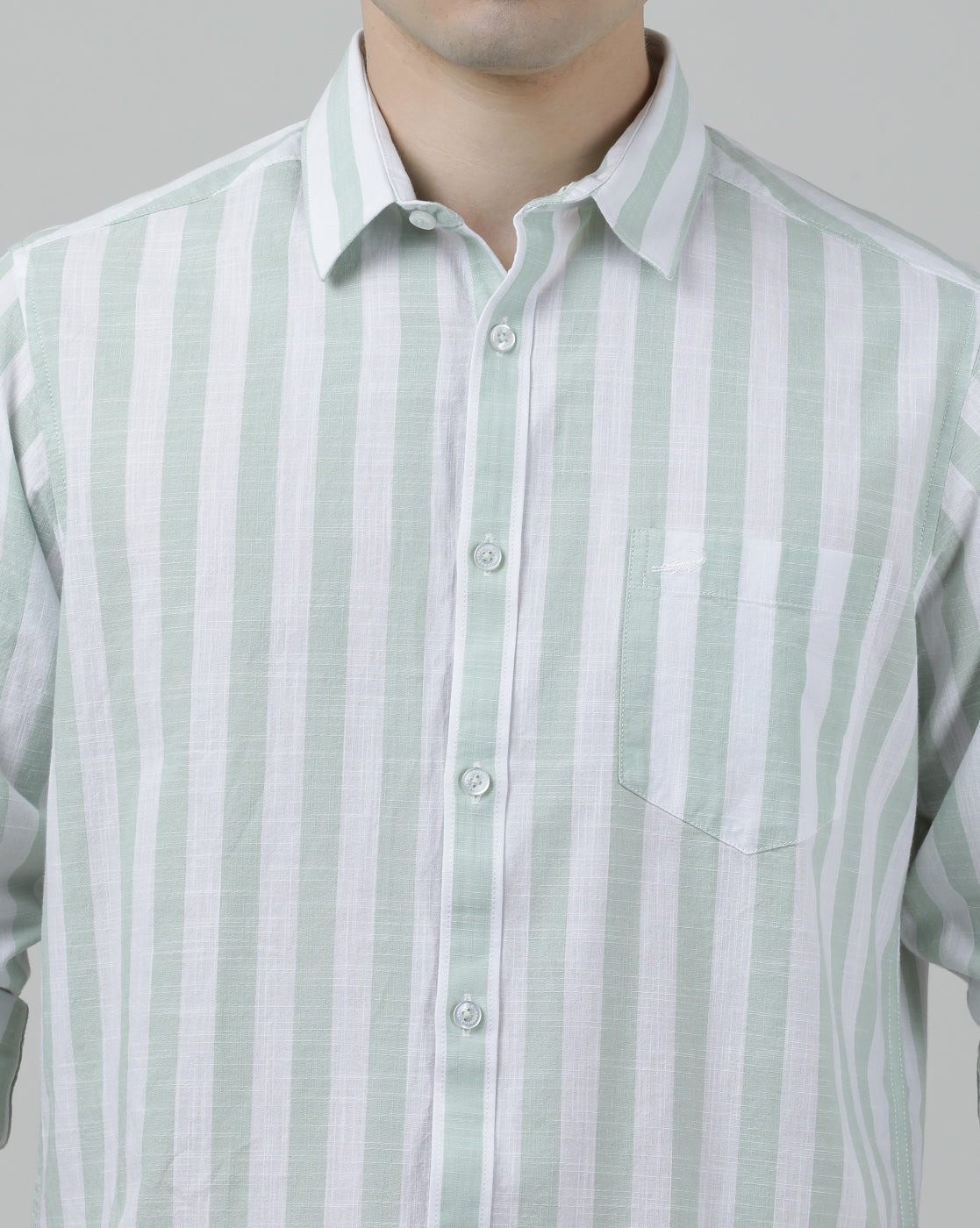 Casual Full Sleeve Comfort Fit Stripe Shirt Green for Men