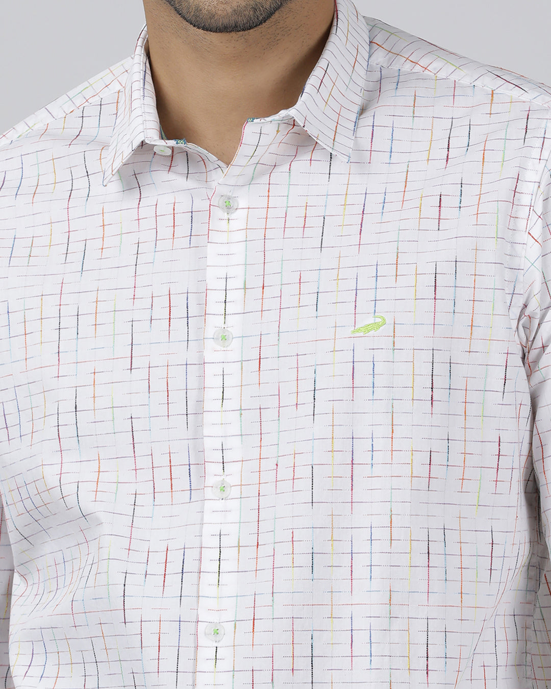 Casual White Full Sleeve Regular Fit Print Shirt with Collar for Men